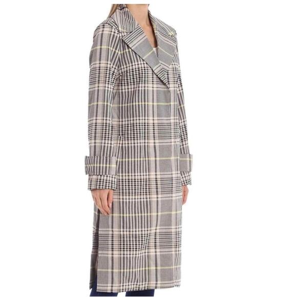 AVEC LES FILLES Gray Plaid Fall Spring Long Trench Coat Size Small - Picture 6 of 7